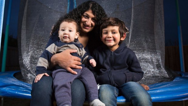 Tania Fernandes, with  sons Myles, four, and Theodore, five months.