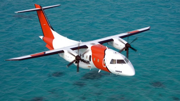 The Australian Maritime Safety Authority Dornier 328-120 rescue aircraft was involved in the search for two men missing off Fraser Island.