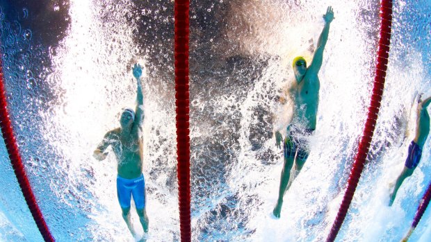 Cameron McEvoy, right, swims in his semi-final of the men's 100m freestyle.