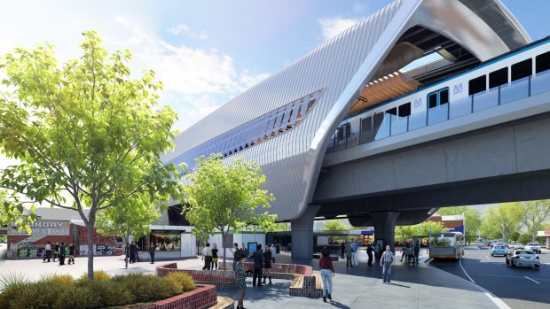 An artist's impression of how skyrail will transform Murrumbeena station.