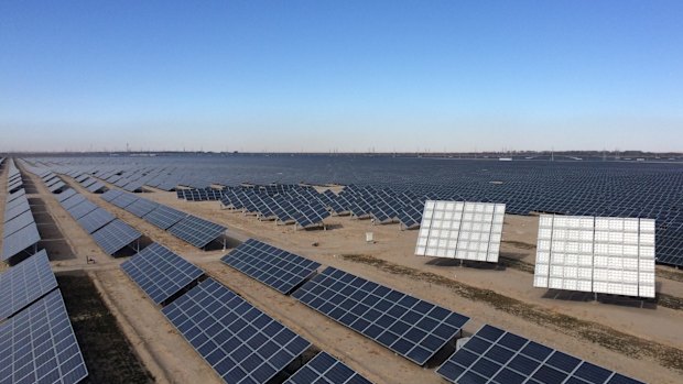 China's largest solar array, located in the desert of the Tibetan plateau.