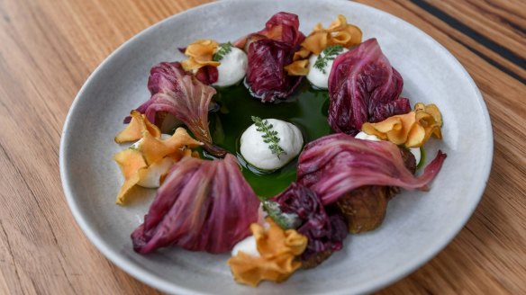 Jerusalem artichoke with grilled radicchio and goat's feta.