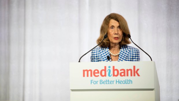 Medibank Private Chairman Elizabeth Alexander speaks at the AGM. Photograph by Arsineh Houspian. 