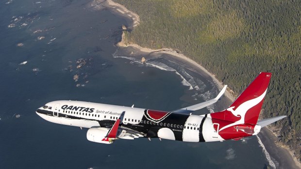 A flying tribute to Aboriginal culture: Qantas' 737 aircraft with Indigenous livery.