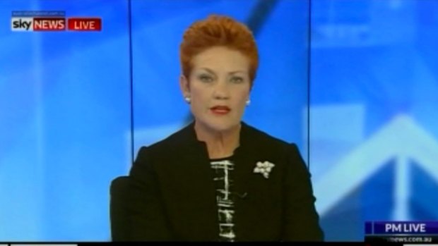 One Nation leader Pauline Hanson on Sky News on Thursday night.