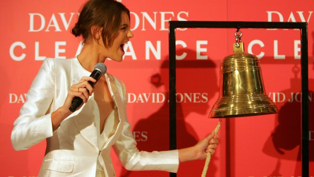 Montana Cox rings the bell for the opening of trade at David Jones in Sydney's CBD.