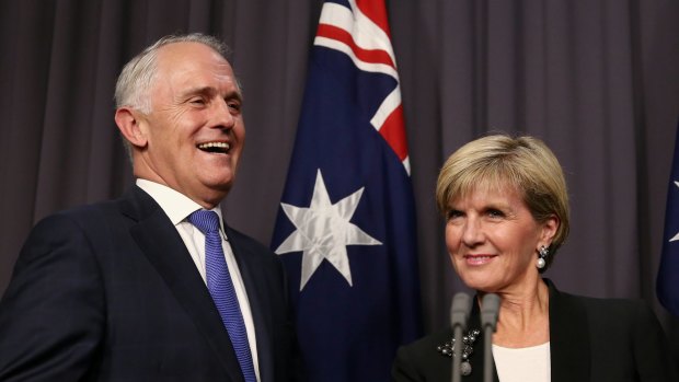 Malcolm Turnbull and Julie Bishop on Monday. 