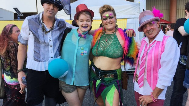 From left: Mark Langford, Rae Kersley, Lilly Clegg and Jeffery Edmonds at Brisbane's Big Gay Day.