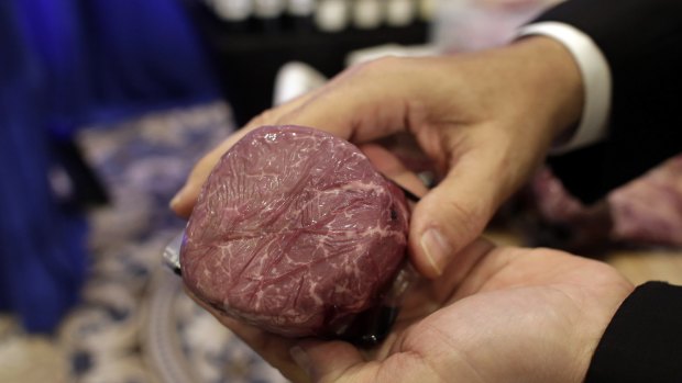 It's not really his meat: Donald Trump-branded steak is shown prior to a news conference this week.