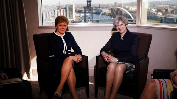 Prime Minister Theresa May meets with Scottish First Minister Nicola Sturgeon in Glasgow. 