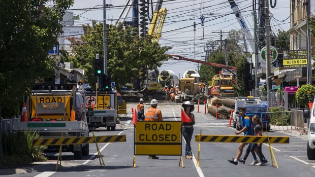 Work on the Frankston line through McKinnon station.