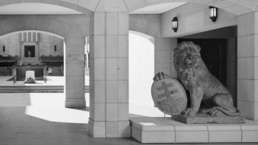 One of the two Menin Gate lions at the War Memorial in Canberra.