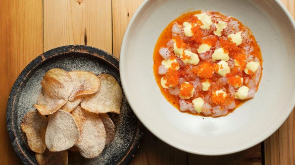 Chips 'n' dips: Scampi and prawn tartare with salt and vinegar crisps.