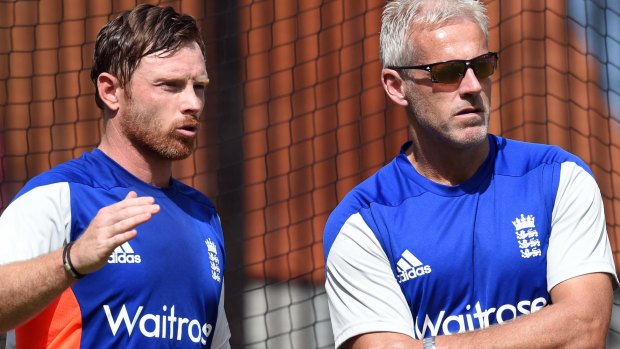 England coach Peter Moores with opening batsman Ian Bell.