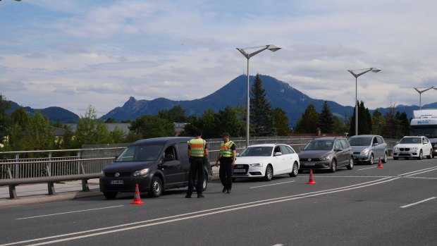 Police conduct checks on the Germany-Austria border on Tuesday.