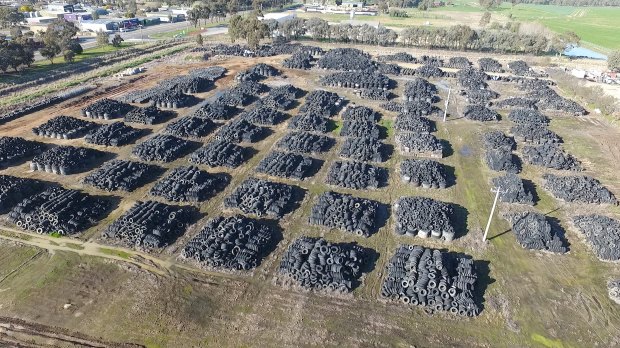 Numurkah's tyre recycling site owned by the Sidebottoms.