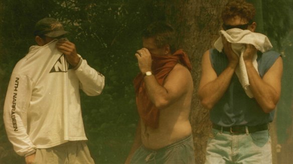 Residents of Narrabeen trying to breath in the heavy smoke.