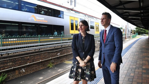 Premier Gladys Berejiklian and Transport Minister Andrew Constance at Central Station on Wednesday.