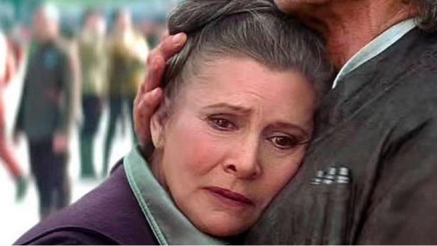 Forlorn: Carrie Fisher back as Princess Leia in <i>Star Wars: The Force Awakens</i>.