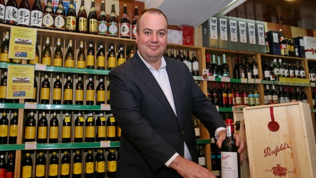 Peter Dixon of Treasury Wine Estates with Australian wines at Jenny Lou's Shop in Beijing.