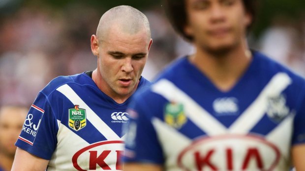 The Bulldogs' David Klemmer leaves the field at Lottoland on Saturday.