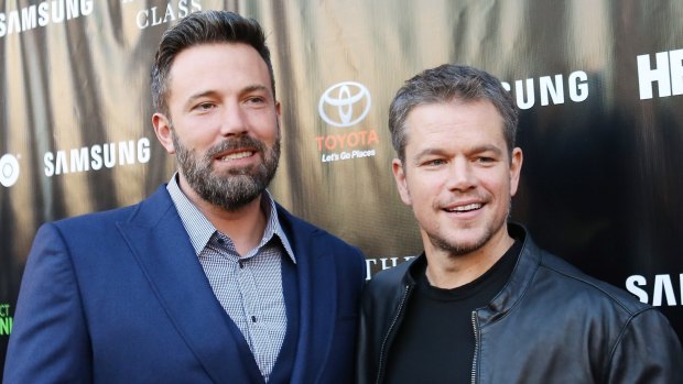 Ben Affleck and Matt Damon arrive at HBO presents The Project Greenlight season 4 winning film The Leisure Class at The Ace Hotel.