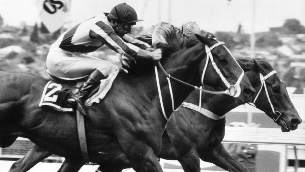 Memorable day at the Valley: Bonecrusher (outside) and Our Waverley Star battle it out in the 1986 Cox Plate.