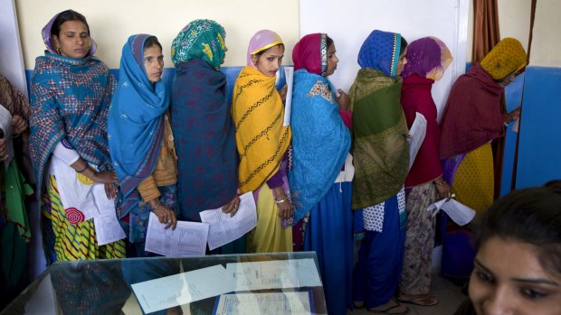 Women line up for examinations before sterilisation surgery at a government hospital in Mahendragarh, India, earlier this month. 