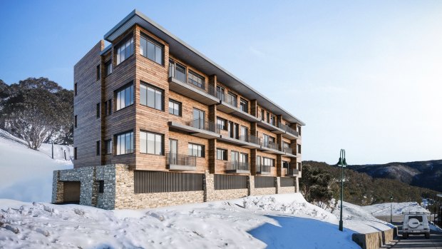 An artist's impression of the proposed Ski Club Victoria project, The Whitt Apartments in Mt Buller.

