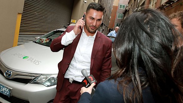 Salim Mehajer leaving the police station on Sunday afternoon.
