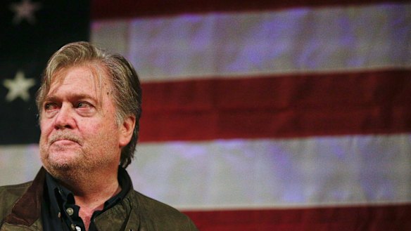 Former White House strategist Steve Bannon speaks at a rally for US Senate hopeful Roy Moore.