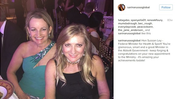 Sussan Ley with Queensland businesswoman Sarina Russo at a party in 2015. 