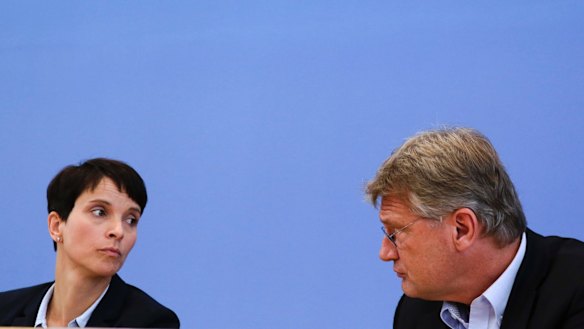 Frauke Petry, left, with fellow party leader Joerg Meuthen in Berlin in September last year.