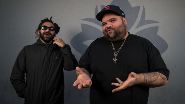 Australian Hiphop duo A.B. Original after winning the AMP (Australian music prize). They are Trials a Ngarrindjeri man and Briggs a Yorta Yorta man.