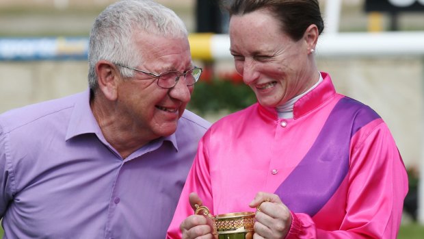  Ken Keys and Linda Meech celebrate Like A Carousel's win Pakenham Cup win.