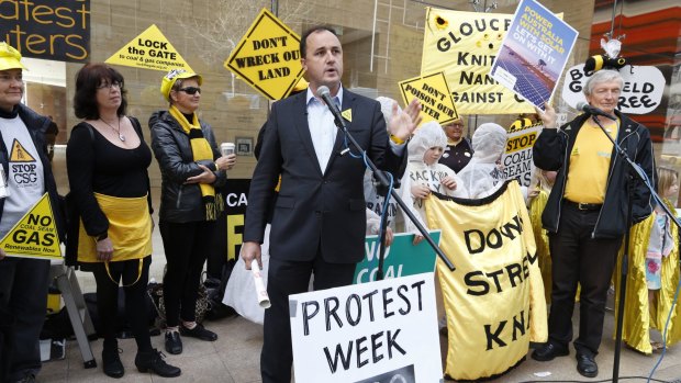 MP Jeremy Buckingham leads a mining protest.