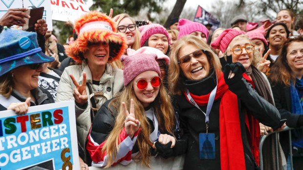 Gloria Steinem and protesters at the Women's March in Washington.