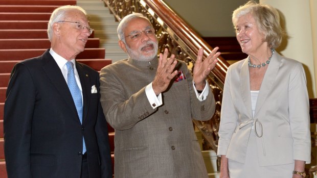 Meeting of minds: Indian PM Narendra Modi with Victorian Governor Alex Chernov, and his wife Elizabeth Chernov.