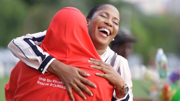 'Bring Back Our Girls' campaigners celebrate the release of the kidnapped Chibok school girls.