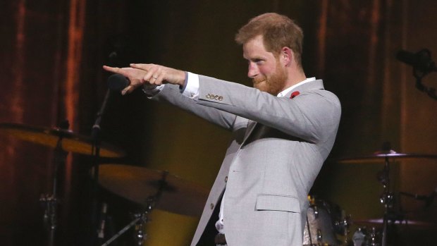 Prince Harry makes a speech during the closing ceremonies for the Invictus Games.