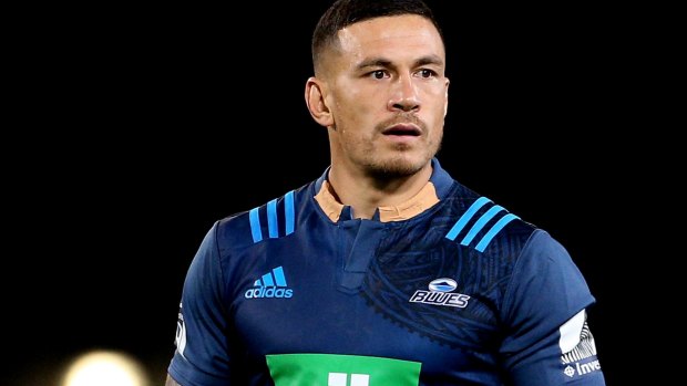 Talking point: Sonny Bill Williams covered his collar logo up on Saturday night..