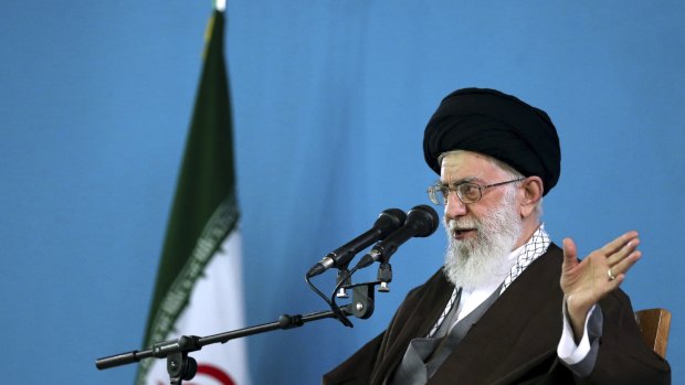 Supreme Leader Ayatollah Ali Khamenei addresses military commanders in Tehran on Sunday.