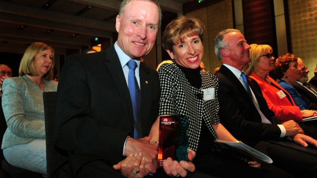 David Morrison with his wife Gayle at the 2016 ACT Australian of the Year awards ceremony, where he was announced the 2016 ACT Australian of the Year.