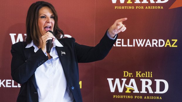 Arizona Senator Kelli Ward announcing she was running against Senator John McCain in 2015.