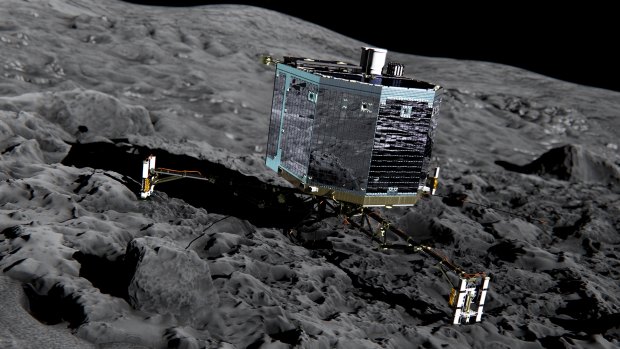 An artist's impression of Rosetta's lander, Philae, on the comet 67P/Churyumov-Gerasimenko.