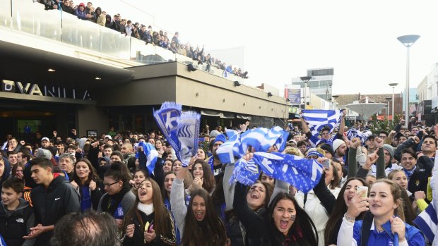Soccer excitement: Thousands crowned the Eaton Mall in Oakleigh for Greece's game against Costa Rica in this year's World Cup.