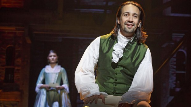 Lin Manuel Miranda as Alexander Hamilton in the Broadway hit <i>Hamilton</i>.