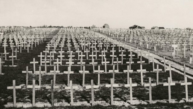 The Tyne Cot Cemetery in Passchendaele, Belgium pictured in an undated photo taken either during or after the Passchendaele battle.