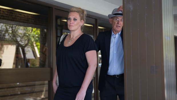 Raymond Pasnin's fiancee Lyndal Archbold outside court in February. 