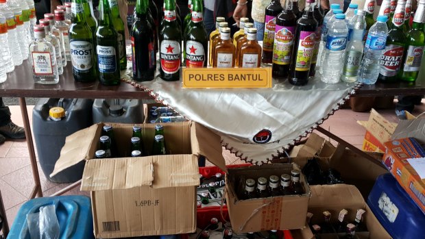 Bootleg alcohol can cause health complications and even death. This sample was confiscated from all over Yogyakarta between May 2 and 17.